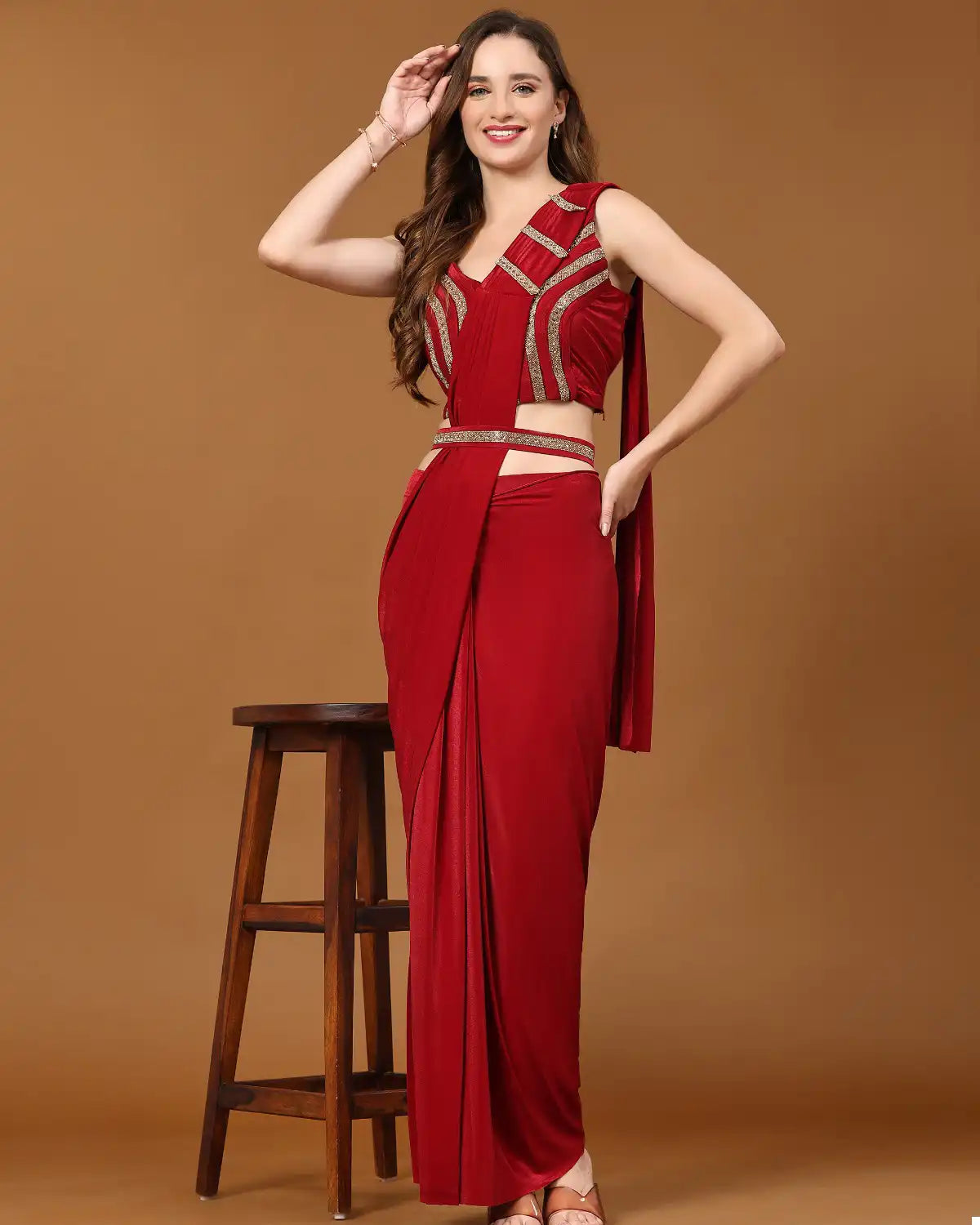 Crystal Readymade Saree with Heavy Lace Work Blouse