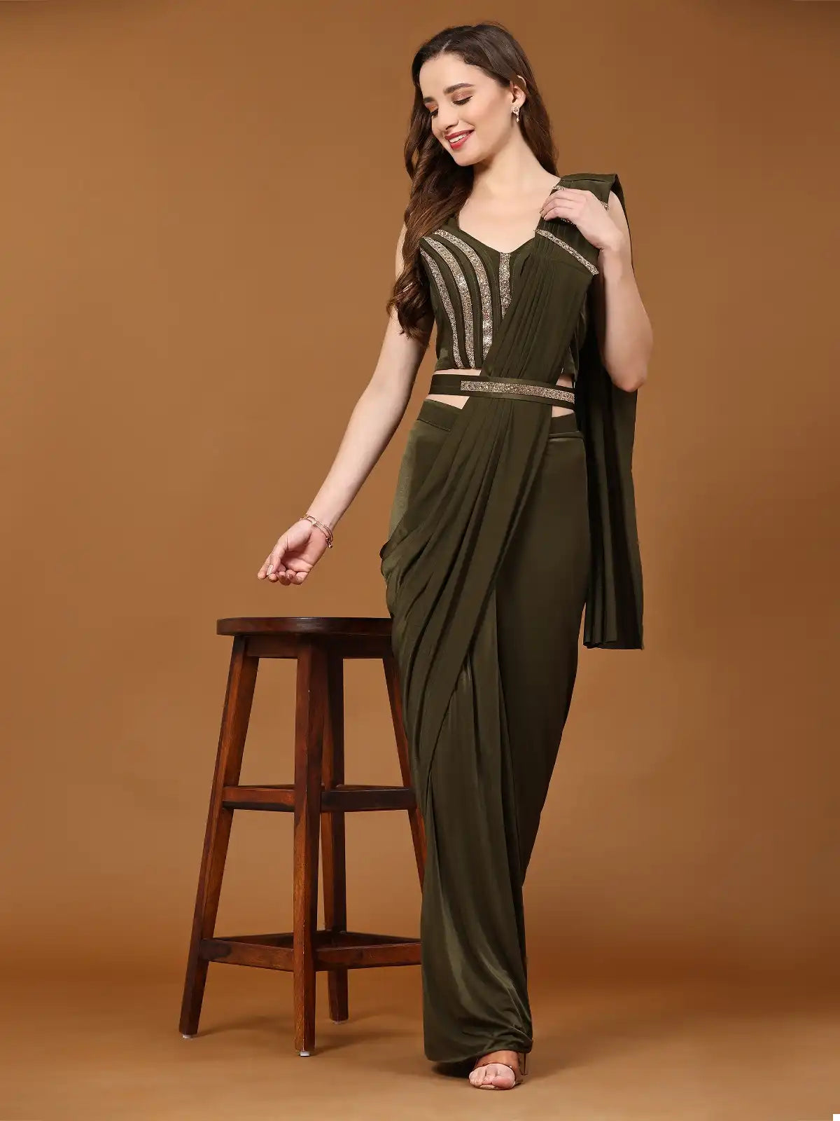 Crystal Readymade Saree with Heavy Lace Work Blouse