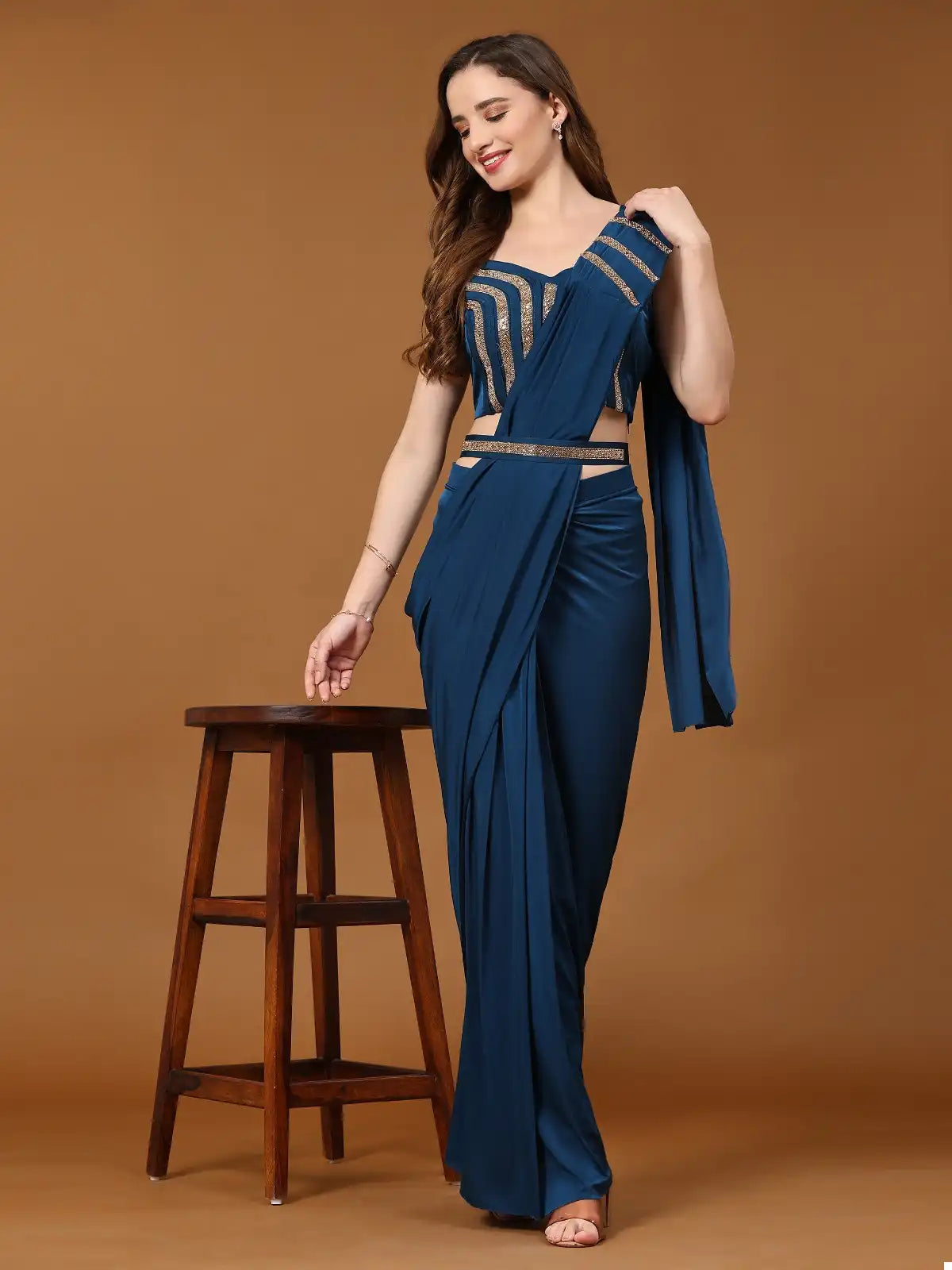 Crystal Readymade Saree with Heavy Lace Work Blouse