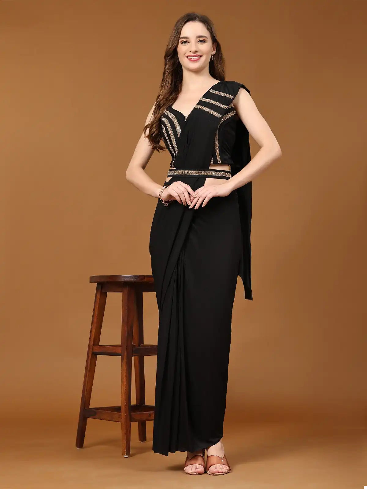 Crystal Readymade Saree with Heavy Lace Work Blouse