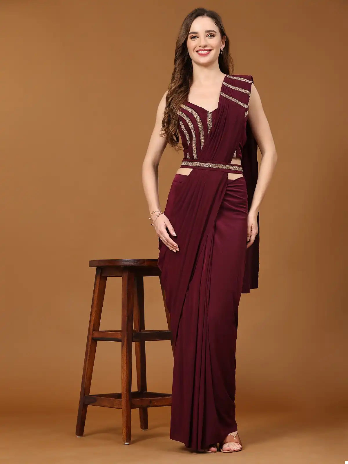 Crystal Readymade Saree with Heavy Lace Work Blouse