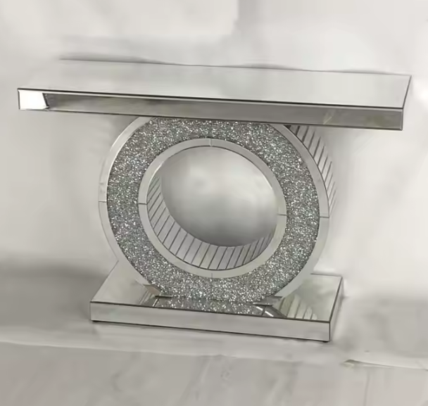 Crushed Diamond Mirrored O-Shape Console Table