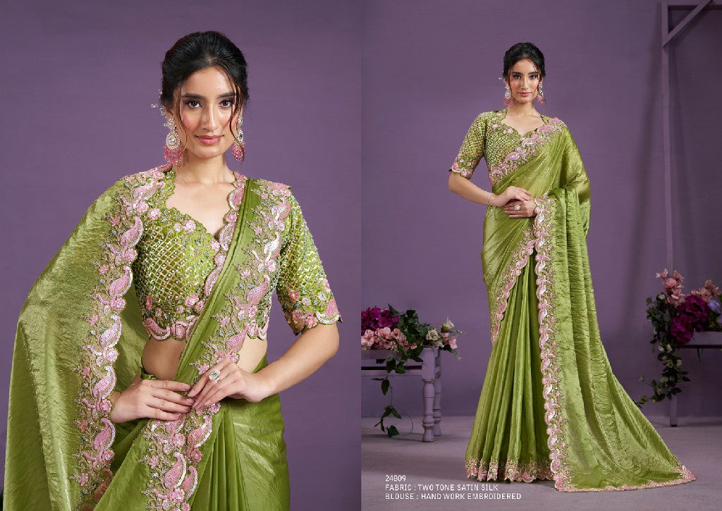 Heavy Embroidered Designer Saree in Green – A Masterpiece of Art and Elegance
