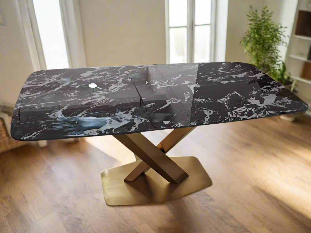 Stylish and Contemporary Rectangular Dining Table with a Sleek Black Marble Top