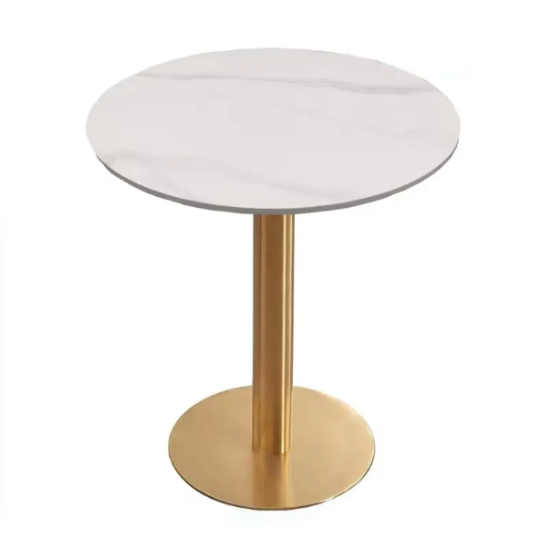 Round White Marble Dining Table with Gold Steel Pedestal Legs