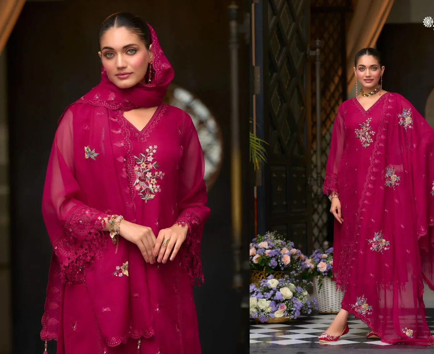 Organza Embroidered Readymade Salwar Suit