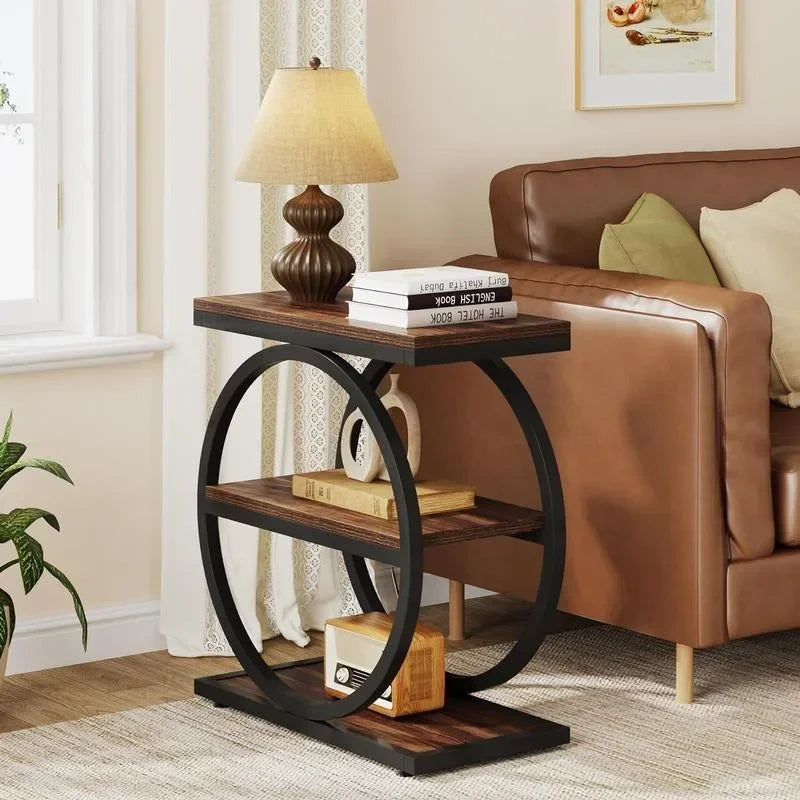 Storage Shelves, Industrial Wood Side Table with Black Frames