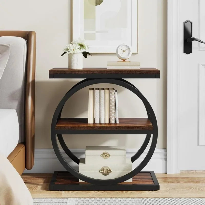 Storage Shelves, Industrial Wood Side Table with Black Frames