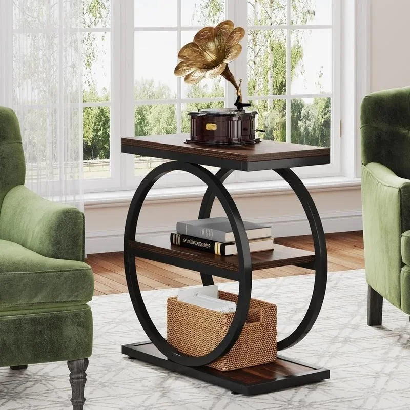 Storage Shelves, Industrial Wood Side Table with Black Frames
