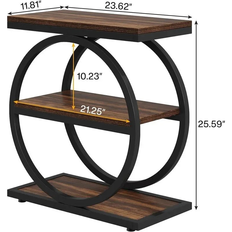 Storage Shelves, Industrial Wood Side Table with Black Frames