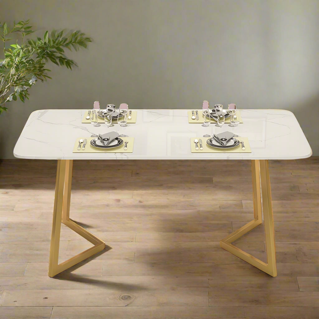 Nordic Marble Dining Table with Gold Metal Legs