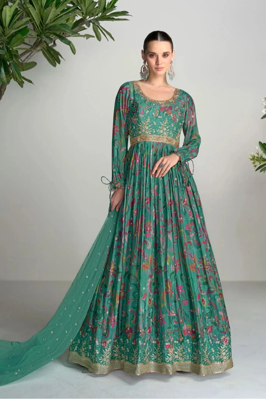 Designer Real Chinon Long Gown with Dupatta